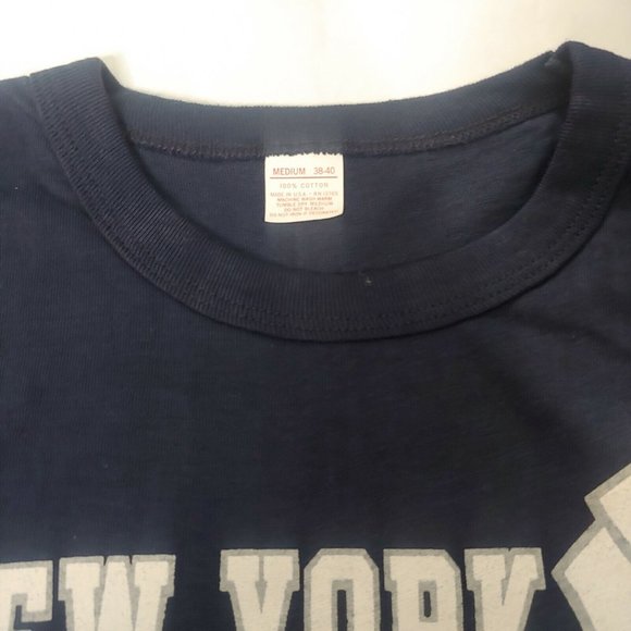 Vintage 80s New York Yankees Single Stitch Mens M T Shirt Blue MLB Baseball NEW - Picture 4 of 7